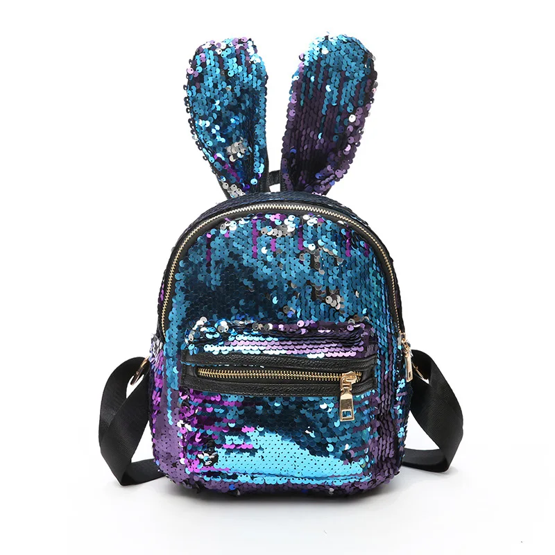 

2018 New Style Versitile Fashion Rabbit Ears Backpack Cute Small Bookbag Colorful Sequin Backpack WOMEN'S Bag a Generation of Fa