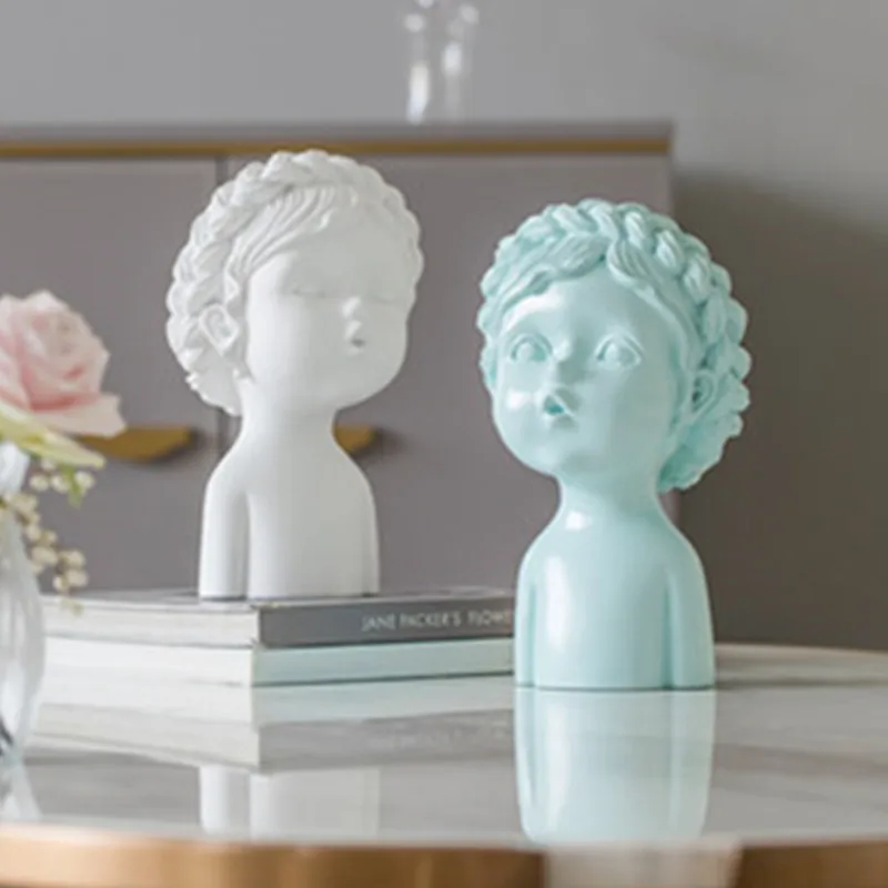  Nordic Figures Head Portraits Girl Look Up Resin Craftwork Sculpture Creative Bedroom Bedside Table - 4000165012976