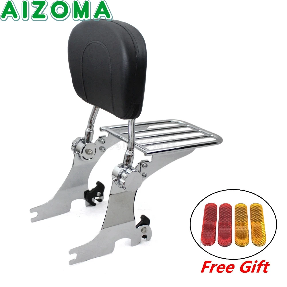 Motorcycle Detachable Backrest Sissy Bar Chrome Rear Luggage Rack For