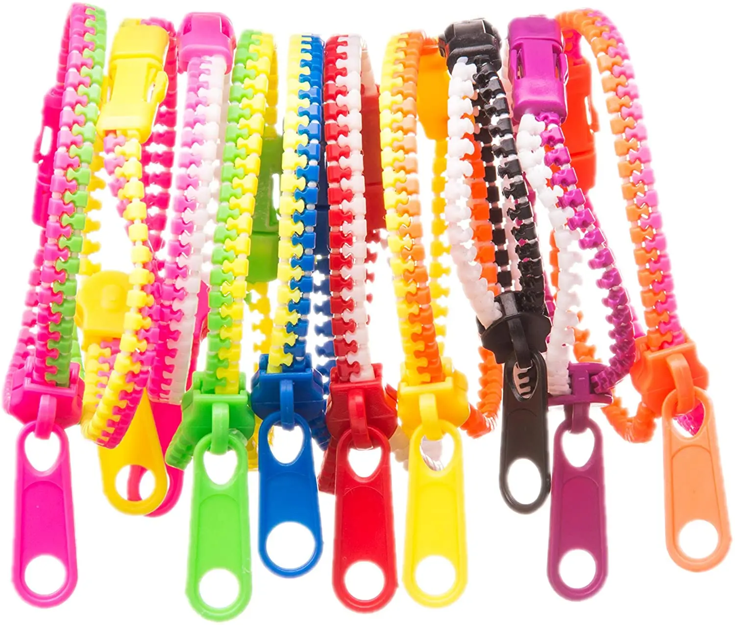 

10 PCS Fidget Zipper Bracelets Sensory Toys Bulk Set Neon Colors Kit for Birthday Party Favors for Kids
