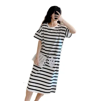 

Cotton nightdress women summer spring and autumn girls home wear lovely thin short sleeve loose pajamas