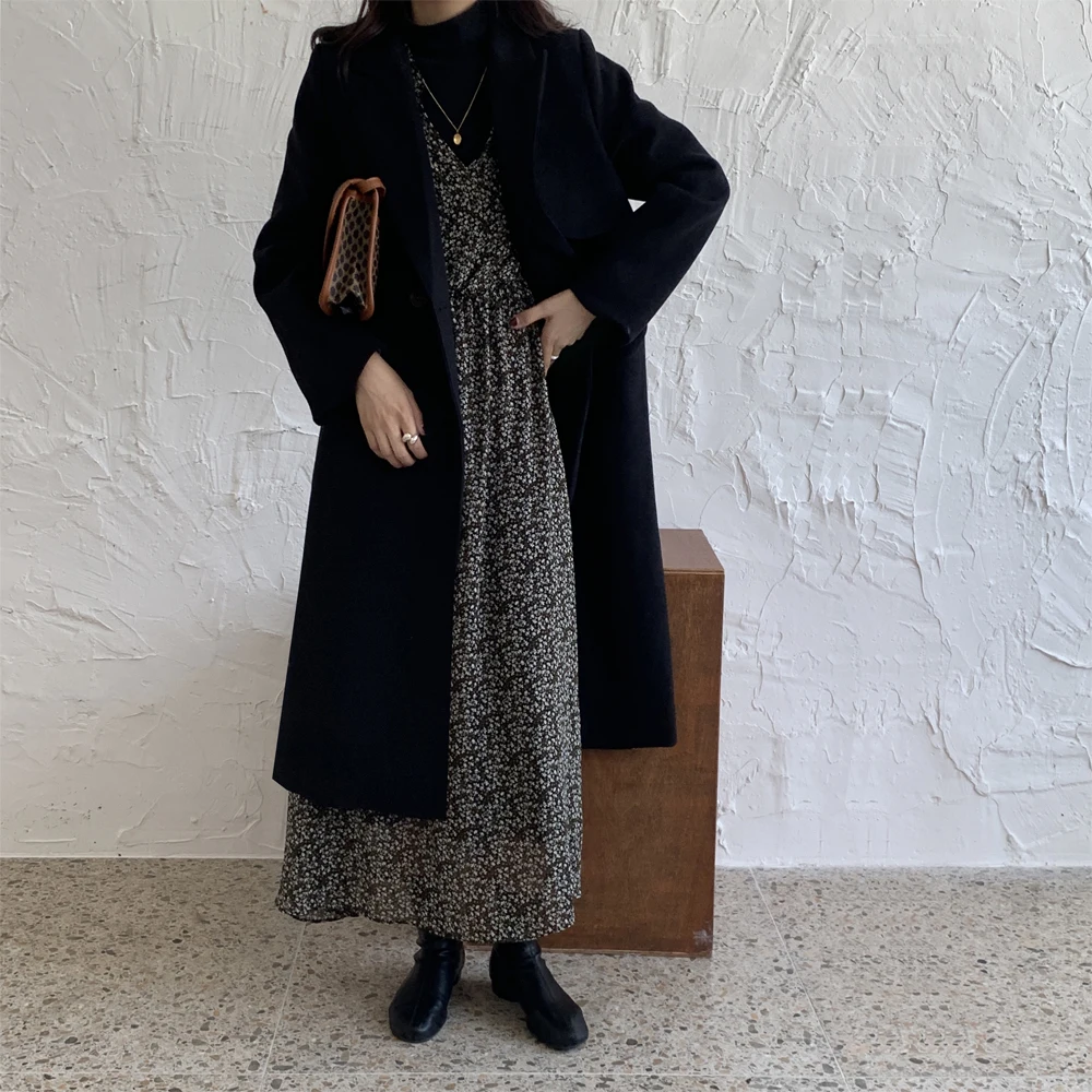 Женское зимнее винтажное супер длинное кашемировое пальто, двубортное шерстяное пальто с зубчатым воротником, куртка с поясом, верхняя одежда