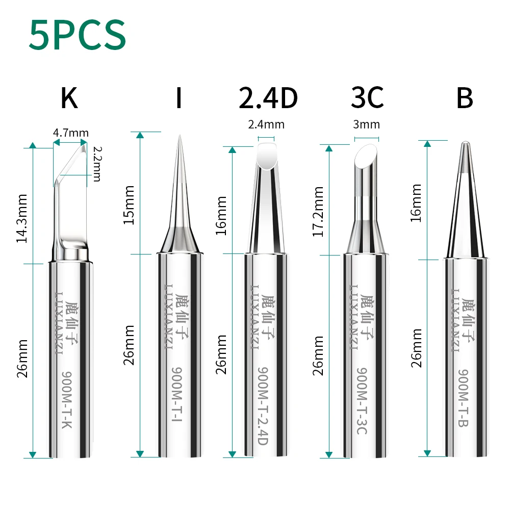 LUXIANZI 5PC 900M Soldering Iron Head Set I/B/K/2.4D/3C Copper Weding Tip For Solder Station Lead-free Electric Solder iron Tips soldering irons & stations Welding Equipment