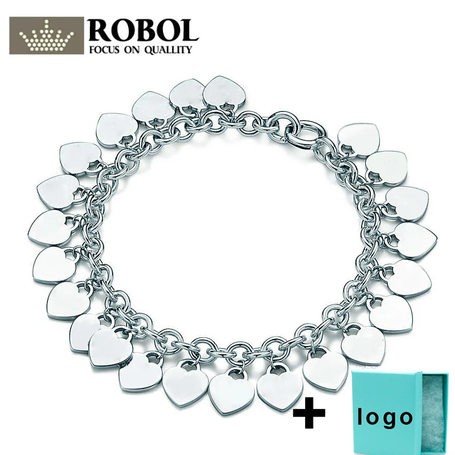 

SL TFB TIFF Rllen Original New 925 Multi Heart Hanging Sign Lettering Bracelet, with Original Logo Ladies Jewelry Wholesale.