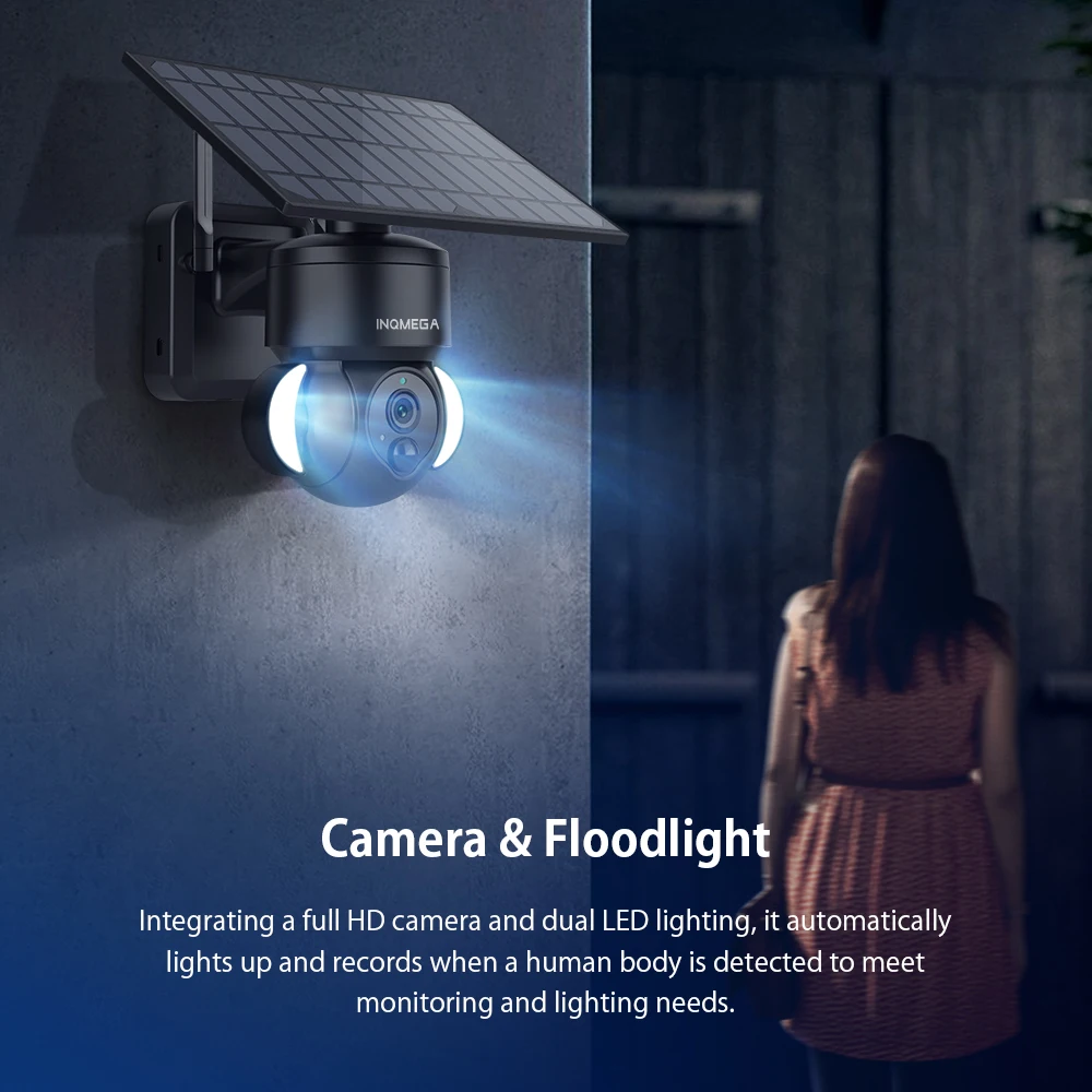 INQMEGA TUYA Camera with Solar Panel, PIR Motion Detection, Can Be Installed Separately, Video Surveillance CCTV Supports Alexa