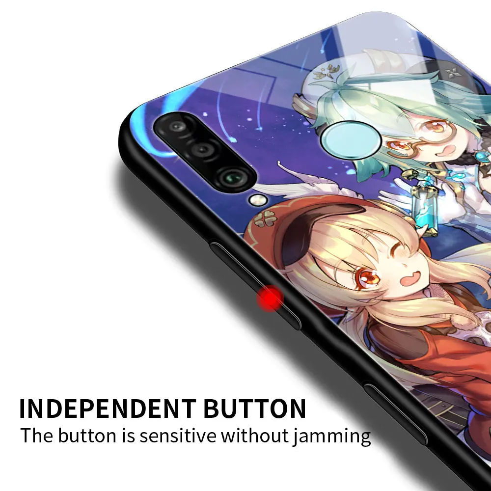 Glass Case for Huawei P30 Lite P40 Pro P Smart Z P20 Y7 Y9 Tempered Coque Y9a Honor 9X 20 Smartphone Housing Genshin Impact Cute