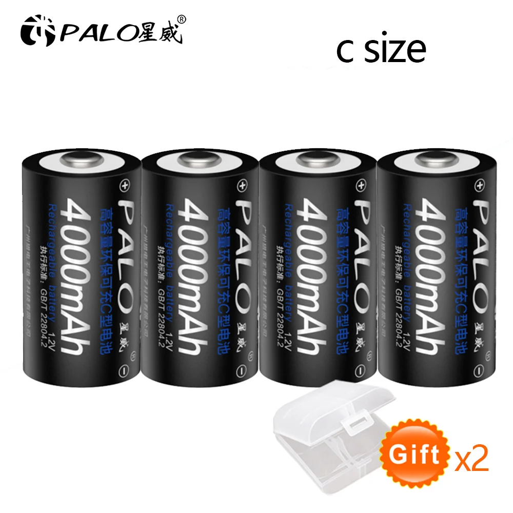 PALO 4 шт. C размер аккумуляторной батареи Тип C 4000 мАч Ni-MH никелево-металлогидридный аккумулятор высокой емкости тока - Цвет: 4pcs battery