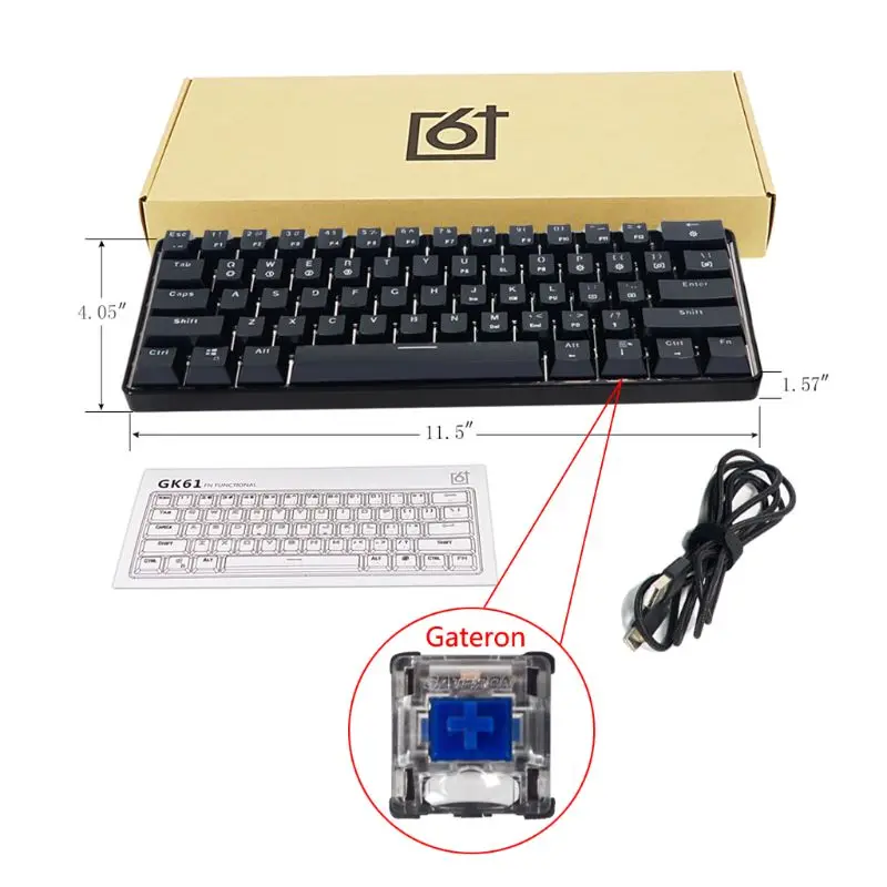 

RGB LED Backlit Wired Mechanical Keyboard,Portable Compact Waterproof Mini Gaming Keyboard 61 Keys Gateron Switchs for PC Mac