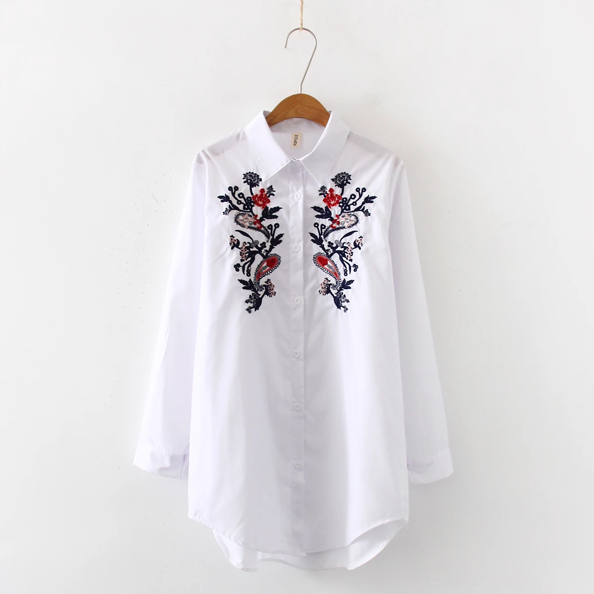 White Blouse Autumn New Korean Version Loose Long Section  Printed Blouse Fashion Embroidery Bottoming Shirt Women's Tops