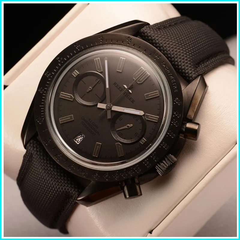 

Reef Tiger Brand Quartz Waterproof Leather Strap Mens Watch Top Luxury Business Luminous Date Dial Chronograph Relogio masculino