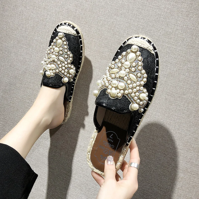 Туфли женские на плоской подошве мягкие холщовые элегантные лоферы без застежки