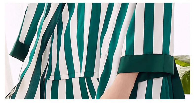 Women's 3 Pieces Pajamas Sets Emulation Silk Striped Pajamas Women Sleepwear Sets Autumn Homewear