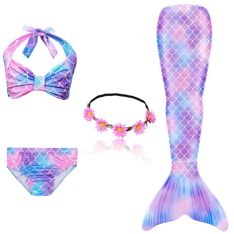 Купальник с хвостом Русалочки для девочек; костюм для костюмированной вечеринки; детский купальный костюм русалки с хвостом; купальный костюм