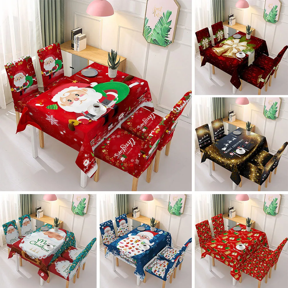 

Wholesale Santa Claus Pattern Tablecloth for Kitchen Elastic Chair cover Waterproof Table Cover Christmas Home Decoration ZB13F