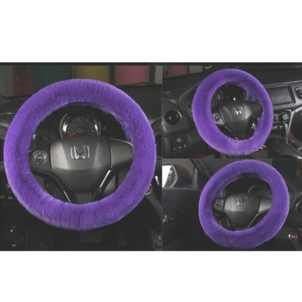 Deep Purple 15 дюймов Универсальный Меховой чехол рулевого колеса автомобиля зима теплая ручка Плюшевый руль протектор Горячая распродажа высокое качество - Название цвета: Deep Purple