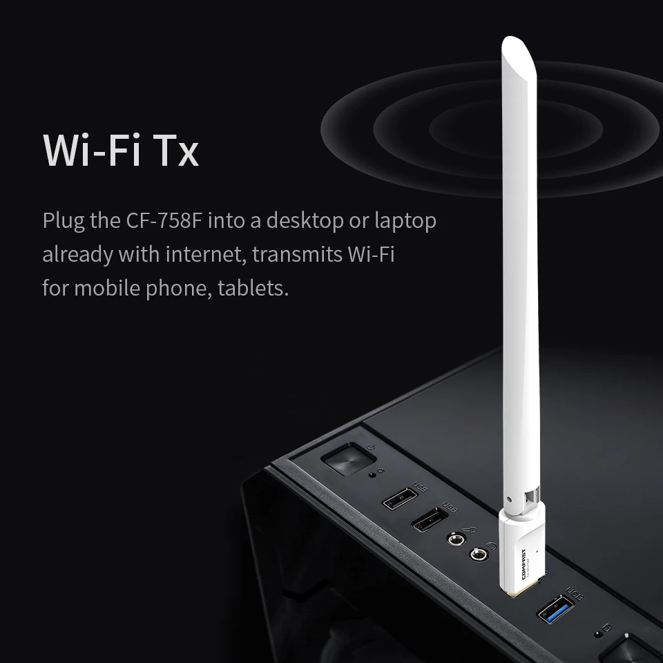 Comfast CF-758F Бесплатный привод USB беспроводной Wifi адаптер двухдиапазонный 2,4+ 5 ГГц 650 Мбит/с 802.11AC 802,11 a/b/n/g/ac 2* 6dbi антенна Wi-Fi