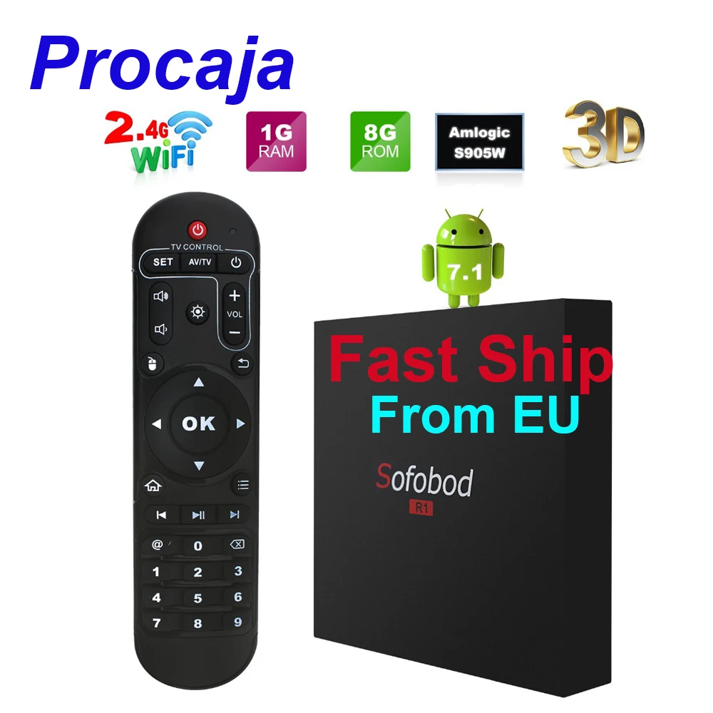 

Procaja Sofobod Android 7.1 Smart TV Box Android TV BOX 1GB 8GB ROM Amlogic S905W Quad Core Set top box