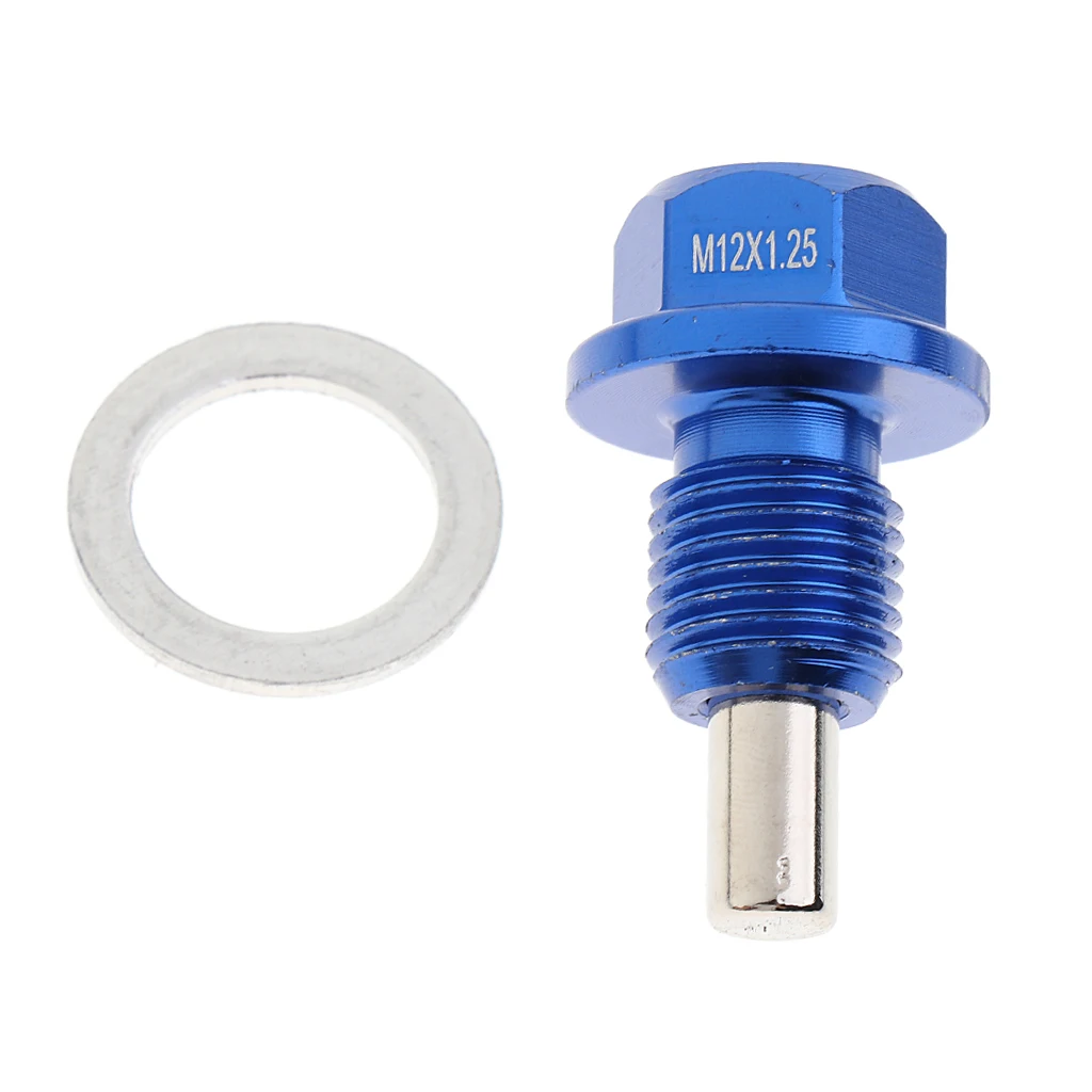 Auto Car M12x1.5 Thread Magnetic Oil Drain Plug Bolt With Crush Washer Blue
