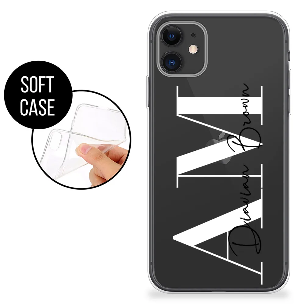 Coque de téléphone personnalisée avec nom de lettre pour iPhone, protecteur d'écran en silicone souple transparent, cadeau pour iPhone 15 Pro Max 14 13 11 12 Mini XS Poly 7 8 Plus