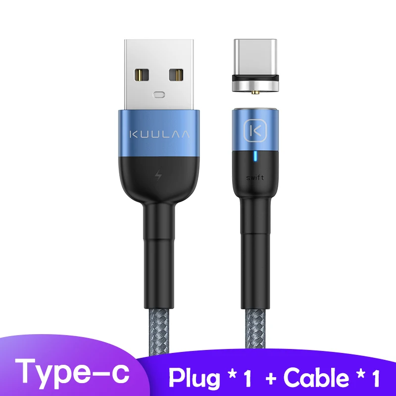 KUULAA Магнитный Micro usb type C кабель для iPhone Xiaomi Android мобильный телефон Быстрая зарядка USB кабель магнит зарядное устройство провод шнур - Цвет: Blue for Type-C