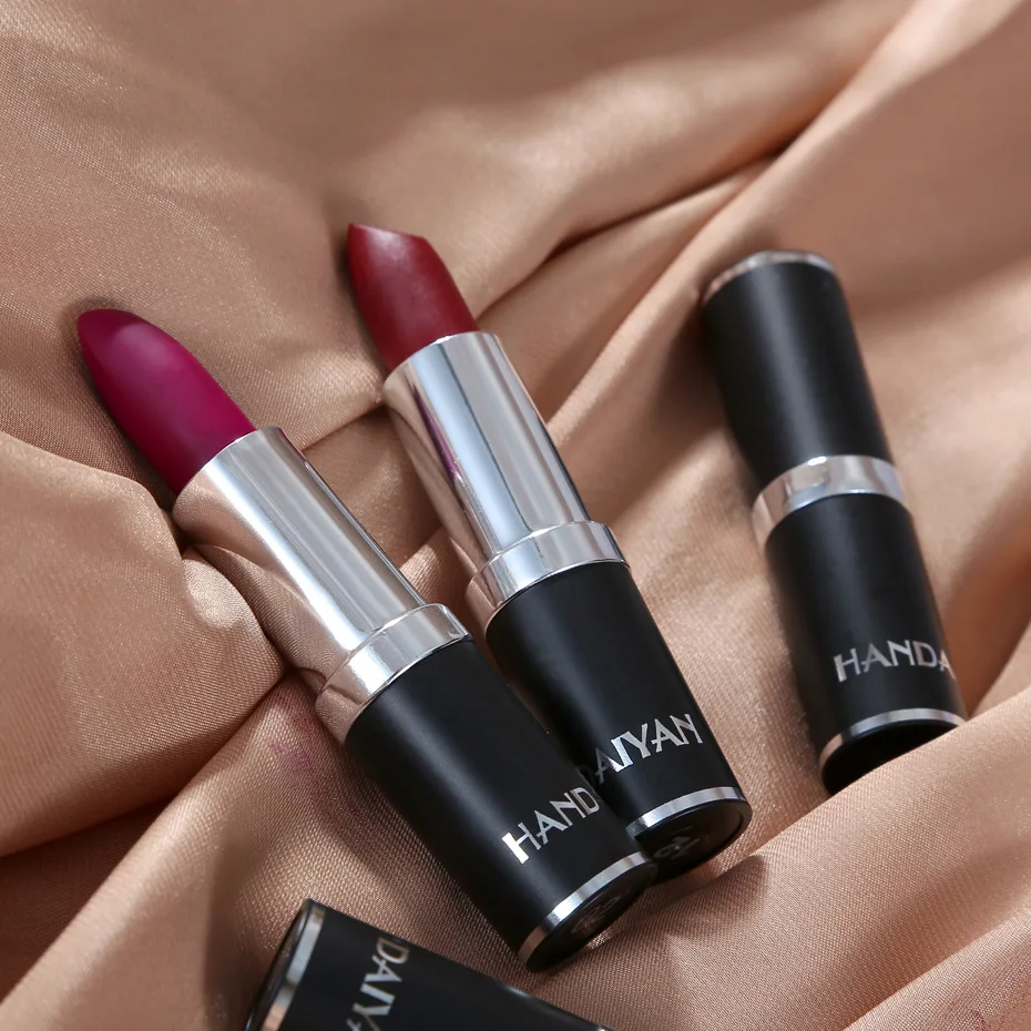 12 Colors Matte Lipstick Tubes Waterproof Long Lasting Sexy Purple Lipstick Makeup Silver Waterproof Nutritious Velvet