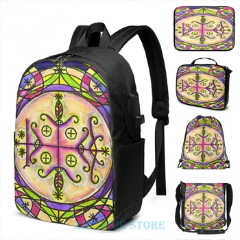 

Graphic print Papa Legba Veve Gatekeeper Voodoo Magic USB Charge Backpack men School bags Women bag Travel laptop bag