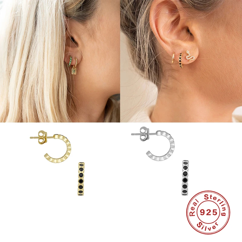Женские серьги гвоздики MARY Fine Jewelry из стерлингового серебра 925 пробы с черным