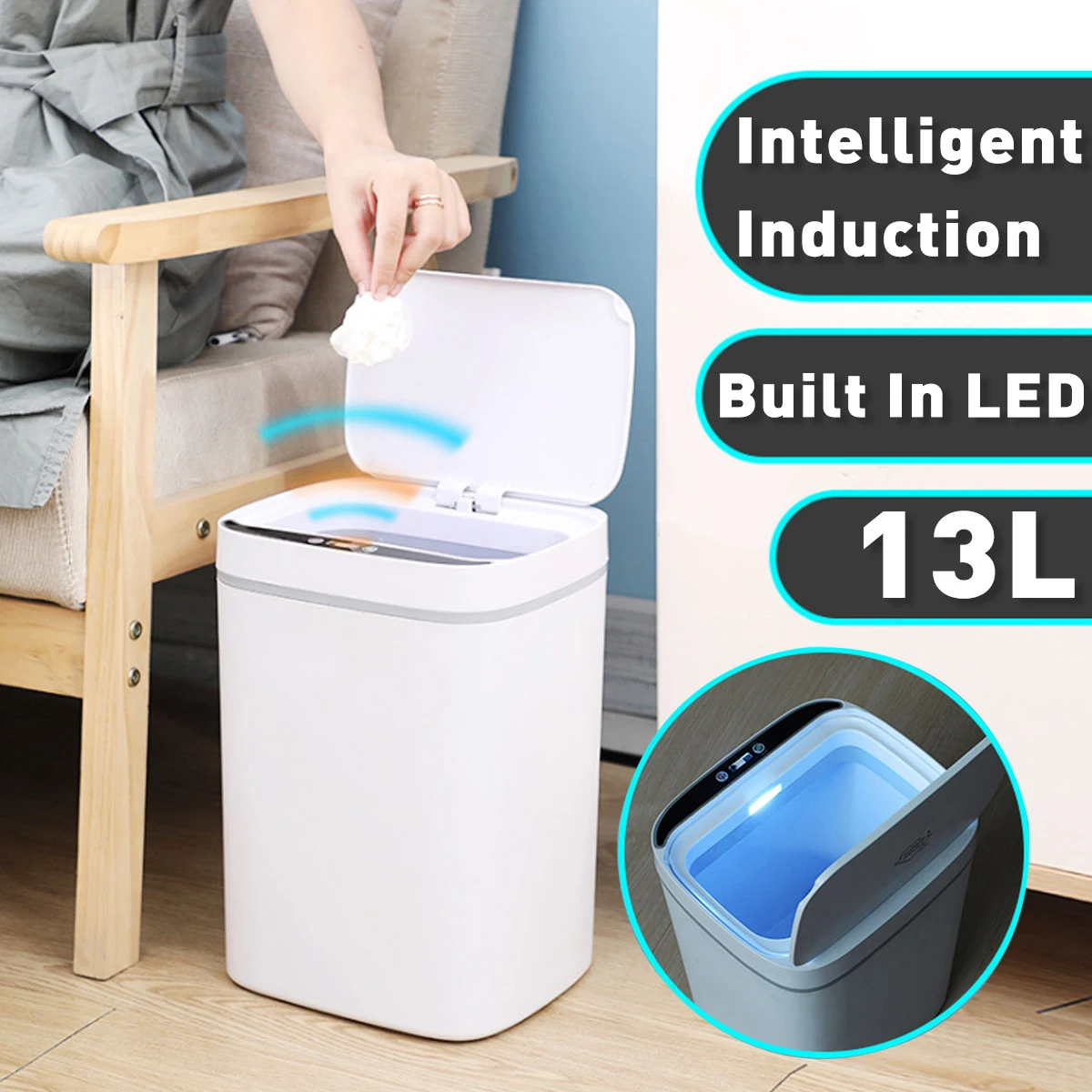 Accesorios de baño YanYun Cubo de Basura con Sensor Bote de Basura con Sensor Papelera InduccióN Cubo de Basura EcolóGico Cubo de Basura DoméStico 14L-Rosado vemax.es