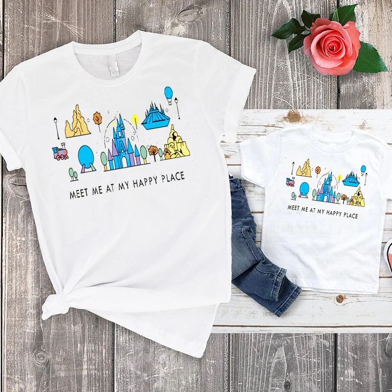 

cartoon tshirt mommy and me happy place shirt matching outfits plus size print tees girls tops summer big sister little sister