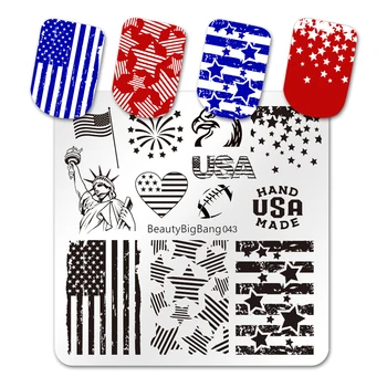 

6*6cm Nail Art Stamping Plates USA Flag Star Heart Image Stencil Nails Polish Printing Templates Tools