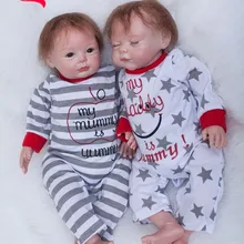 2 шт. ручной работы Reborn Twins Baby Dolls мальчик+ девочка 22 ''Мягкие силиконовые игрушки Reborn Baby Dolls