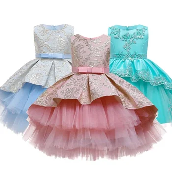 

summer Girl sweet Dress 3-12 yrs princess Dresses Wedding Gold Line Embroidered Flowers Formal Girl Birthday Party Dress
