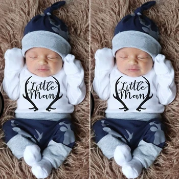 

2020 new children's suit round neck letter deer head print romper trousers hat Christmas three-piece suit