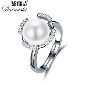 

Dainashi Elegant Freshwater Cultured Pearl Ring Gorgeous 925 Sterling Silver Round Zircon Crystal Adjustable Ring Party Gift