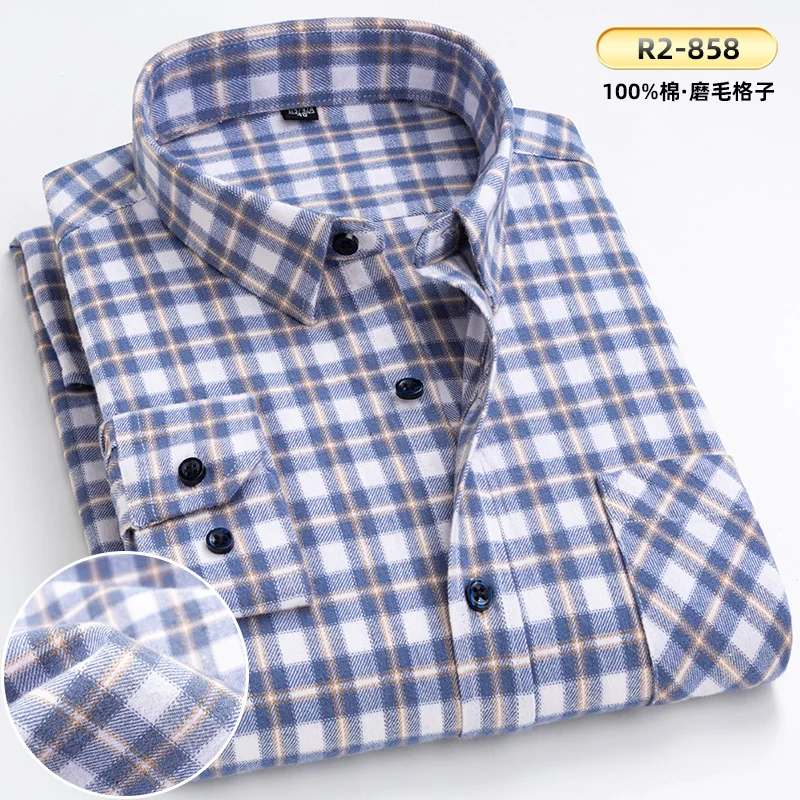 New Spring Autumn 100% Cotton Flannel Plaid Mens Shirts Casual Long Sleeve Regular Fit Home Dress Shirts For Man Clothes 6XL 5XL long short sleeve shirt