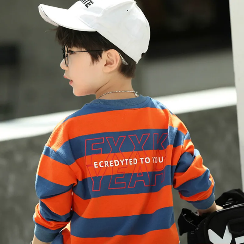 

Childrenswear BOY'S Spring Clothing Hoodie Children Long Sleeve Stripes T-shirt 2020 New Style Big Boy Western Style