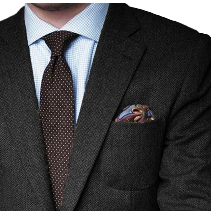 Brown Herringbone Tweed Casual Men Suits for Winter 2 Piece Wedding Groomsmen Tuxedo Suit Jacket with Pants