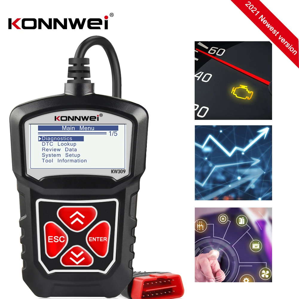 Cylinder Stethoscope KONNWEI KW309 OBD2 Engine Code Reader Automotive Car Diagnostic Tools Scanner Device EOBD Autoscanner Better Than ELM327 car battery charger