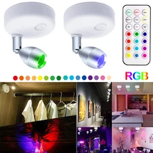 

Wireless Spotlight Remote Control RGB LED Spot Light Indoor Battery Operated RGB LED Uplight Dimmable Stick on Wall Night Lights