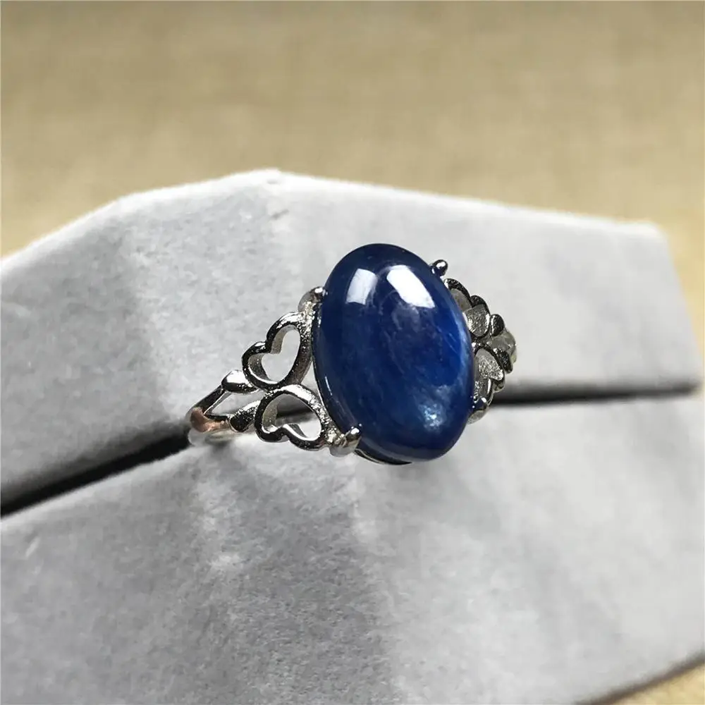 

Natural Blue Kyanite Beads Ring Jewelry For Woman Lady Man Crystal 12x8mm Cat Eye Silver Stone Beads Adjustable Size Ring AAAAA