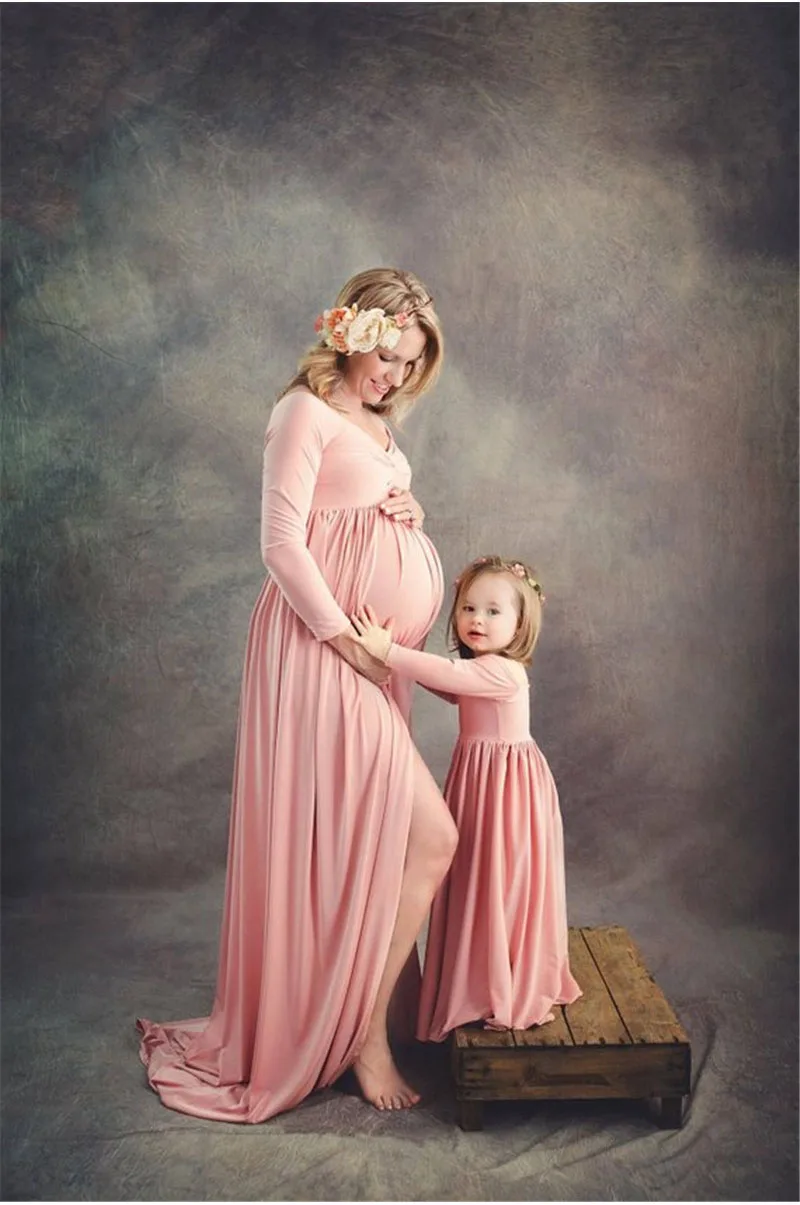 Платья для мамы и дочки; одежда для фотосъемки беременных женщин; элегантное платье макси; Одинаковая одежда для семьи для девочек