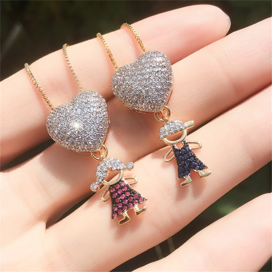 

Molinuo trend necklace female creative color zirconium cute doll twin baby pendant personality love necklace pendant 2019
