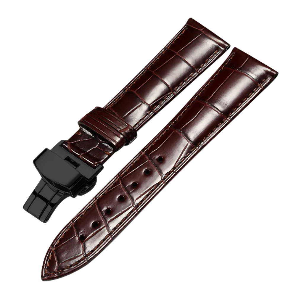 Genuine Crocodile Leather Watchband  14mm 16mm 18mm 19mm 20mm 21mm 22mm Watches Strap Coffee Black Butterfly Buckle Watch Band