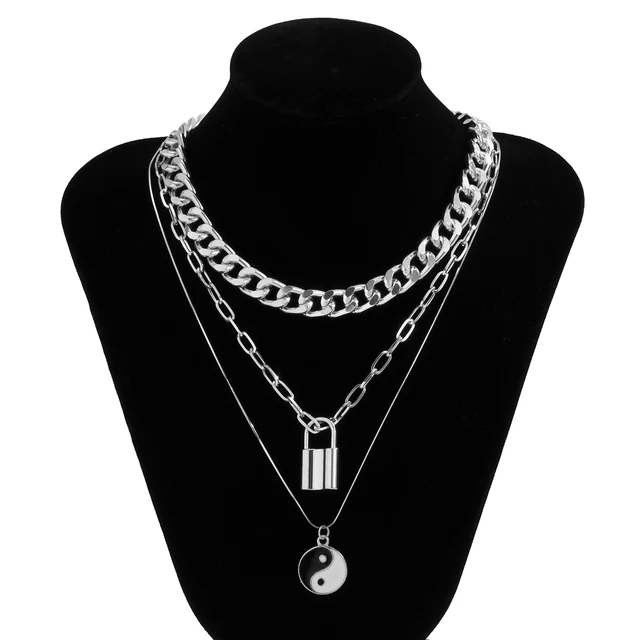 KunJoe 2021 New Hip Hop Bling Lock Pendant Choker Iced Out Shiny Cubic Zircon Necklace For Men Charm Jewelry Fashion Punk China X02279 silver