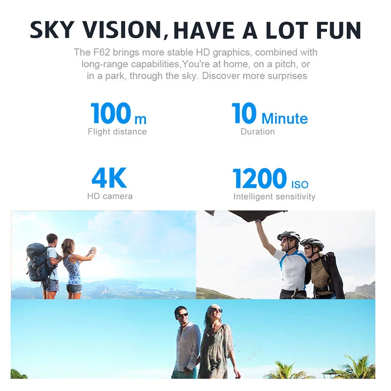 F62 WiFi FPV RC Drone Folding 4K HD 1080P Optical Flow Drone Wide-angle Real Time Aerial Helicopter Quadcopter PK xiomidrone