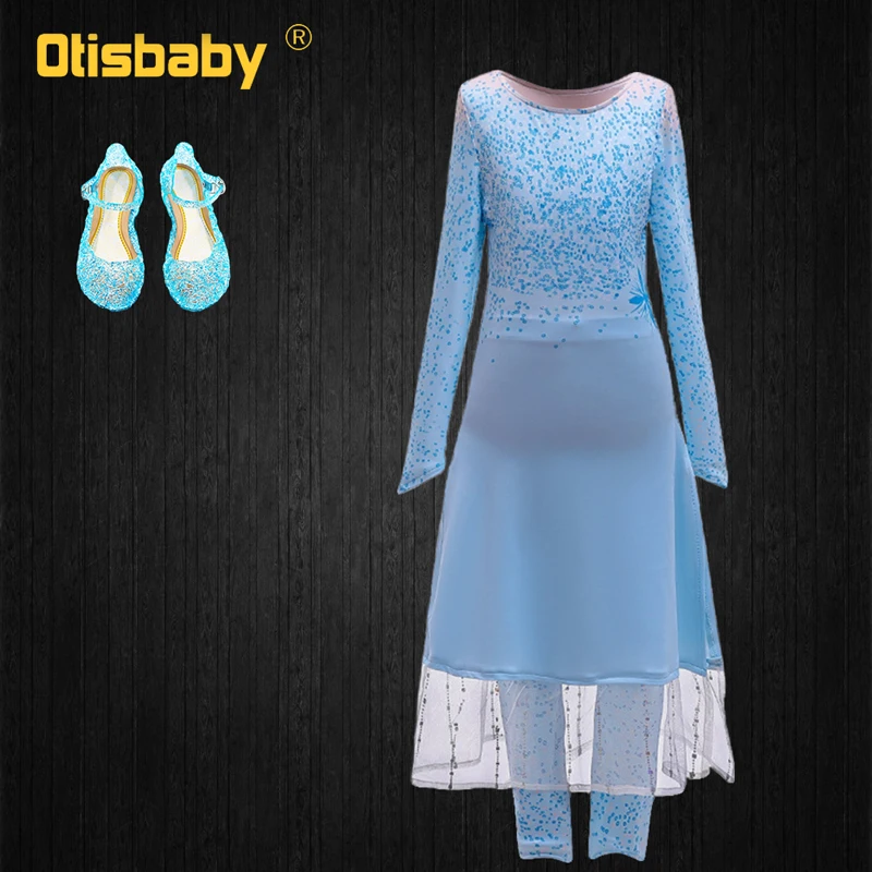 2PCS Set A Новогодний маскарадный костюм Эльзы на день рождения для девочек платье принцессы+ рождественское детское зимнее пальто Снежной Королевы Эльзы - Цвет: 2PCS Set A