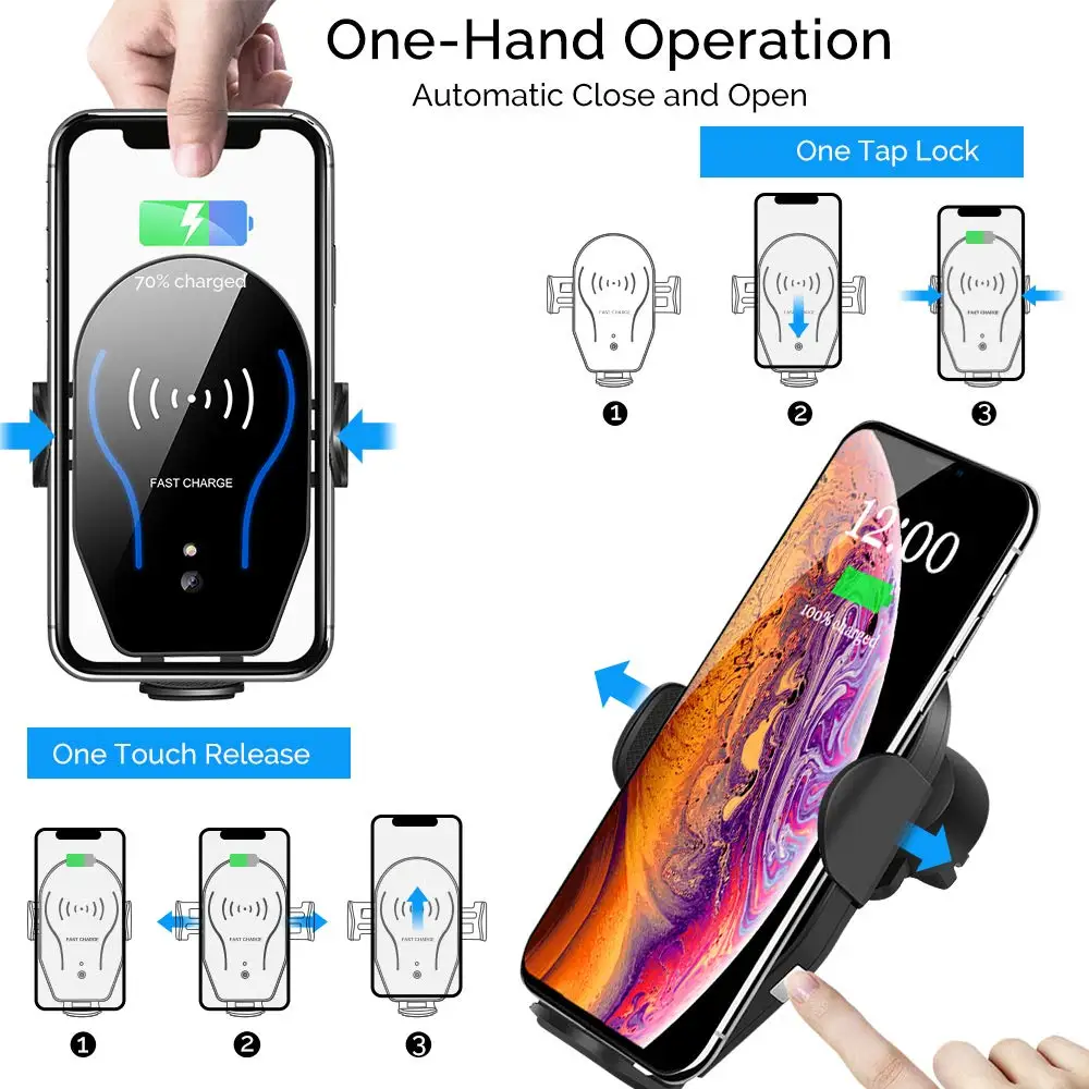 Auto-Clamping 10W Qi Fast Wireless Charging for Blackview BV9800 BV9700 Pro BV9600 Plus BV5800 Pro BV6800 Pro QC 3.0 Car Charger