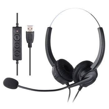 

VH530D Call Center Headset USB Bilateral Headphone Single 3.5mm Bilateral Telephone Operator Headphones with Microphone for PC
