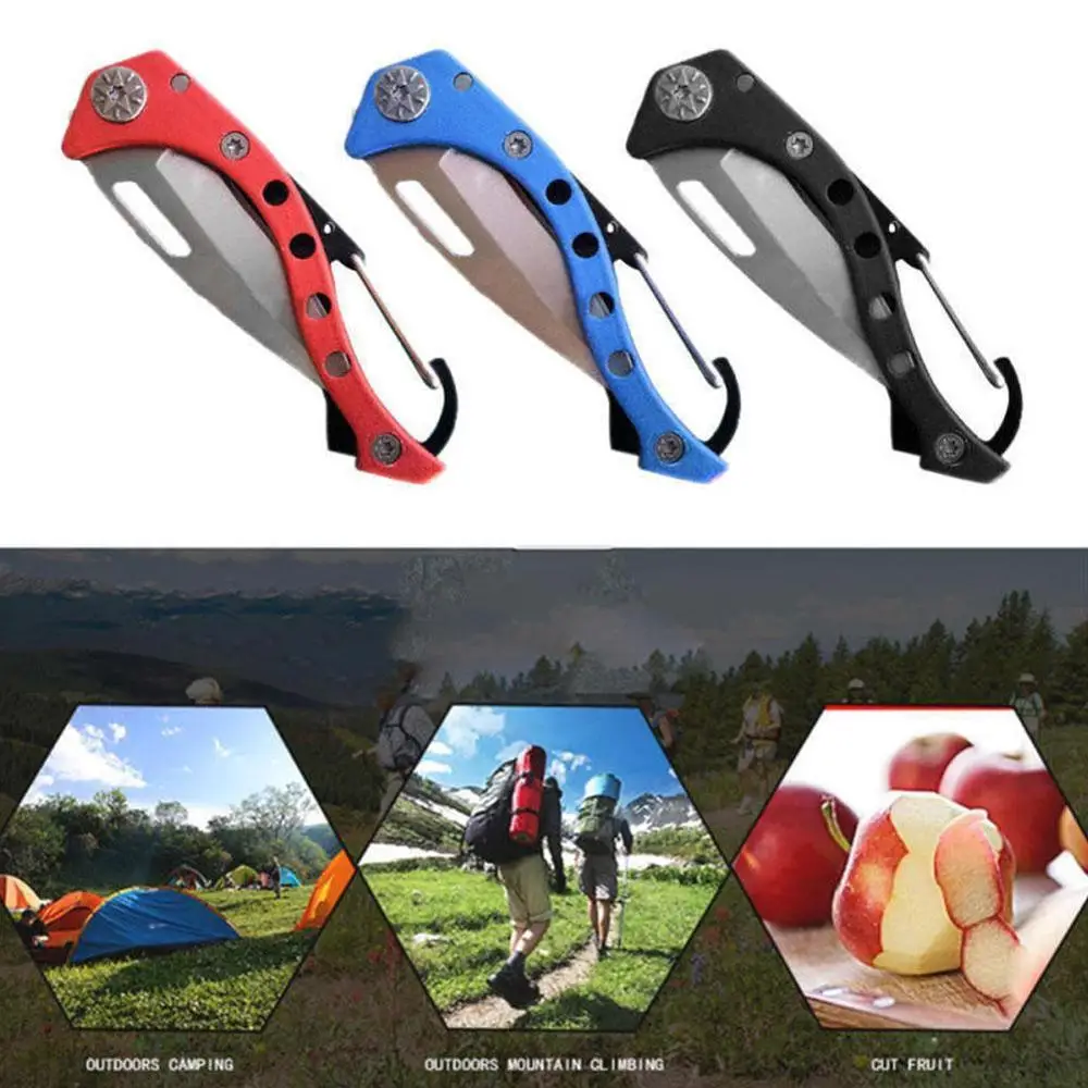 

Folding Peel Pocket Carabiner Knife Outdoor Box Blade Camp Open Hang Multi Tool Quickdraw Clip Package Self Care Survive