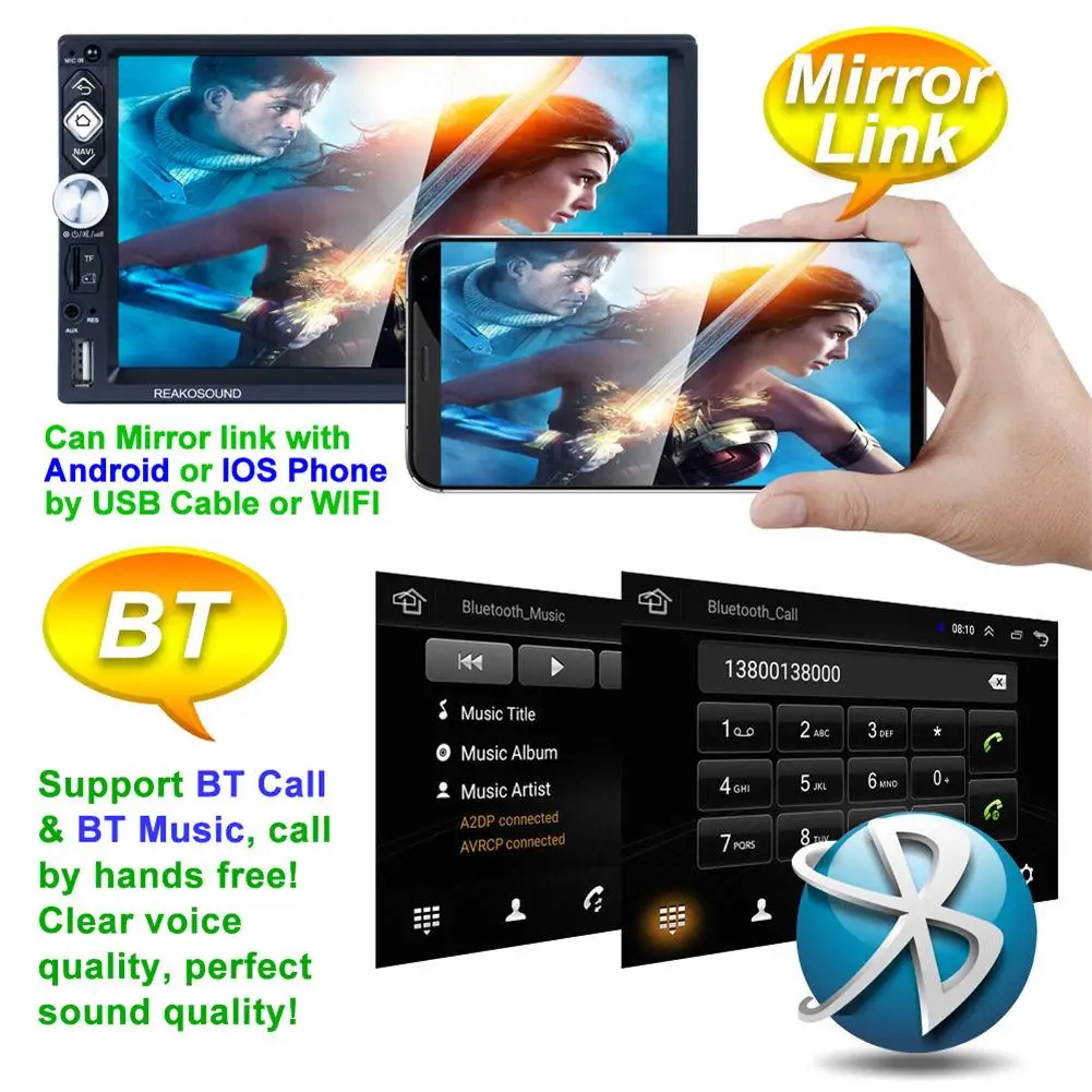 Автомобильный Mp5 Gps плеер+ Phonelink+ Wifi+ Bluetooth+ FM функция USB Android 8,1 MP3 MP4 A7 1.3GHZx4 поддержка входа камеры заднего вида